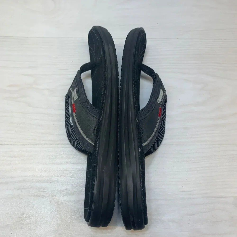 Hey Dude Sami Free Flip Flop Sandals Black Grey Cushioned Men's Size‎ 12